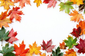 Fototapeta premium Autumn Maple Leaves Flat Lay White Background created with Generative AI
