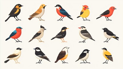 Fototapeta premium Minimalist Flat Illustration Set of Bird Icons Showcasing Unique Characteristics