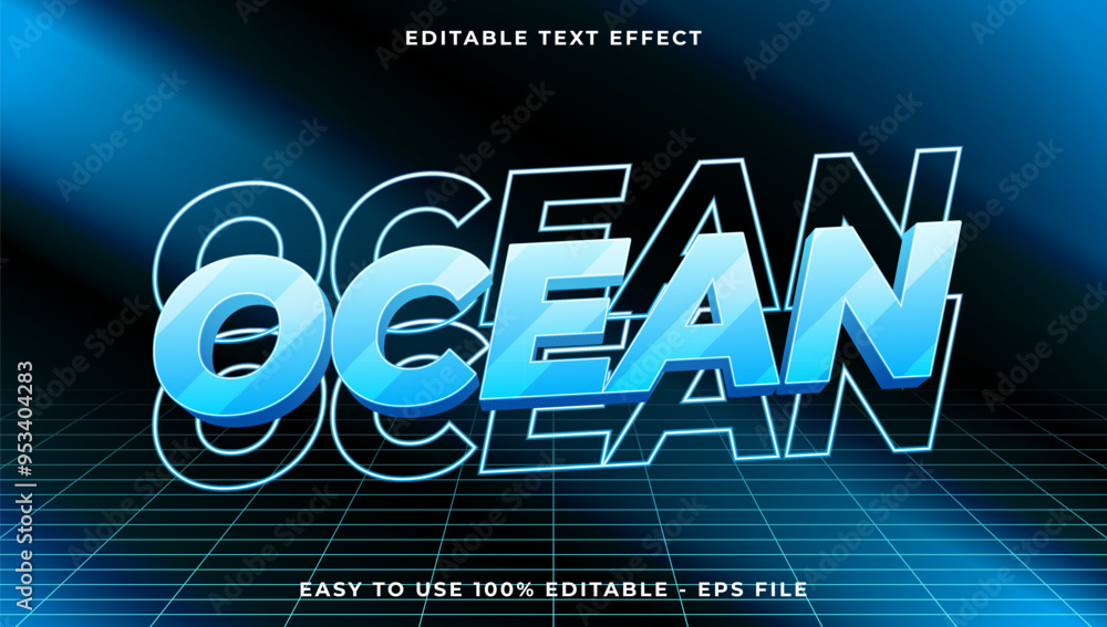 Poster 3d ocean gradient glitch text style effect template editable text effect