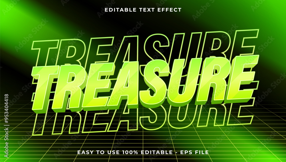 Poster 3d treasure gradient glitch text style effect template editable text effect