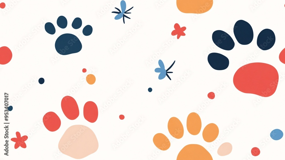 Aufkleber colorful paw print pattern: a cheerful and whimsical seamless pattern featuring paw prints in a vari
