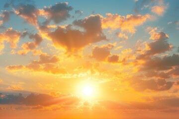 Fototapeta premium A beautiful sunset on the horizon of the ocean with warm colors and a calm sea