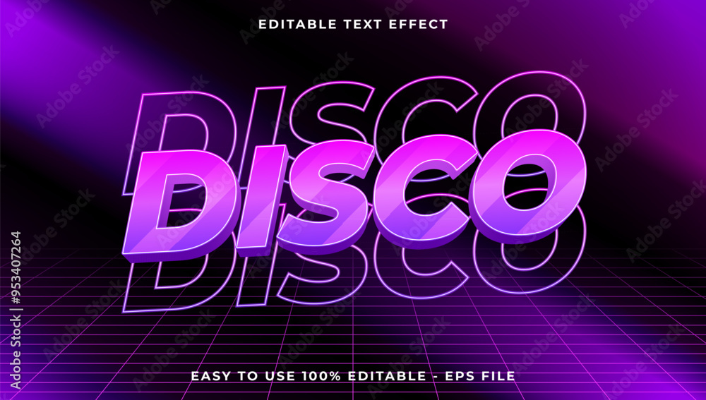 Poster 3d disco gradient glitch text style effect template editable text effect