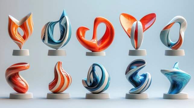 Interconnected Art Forms - Abstract 3D Icons Representing Literature, Music, and Dance Unity