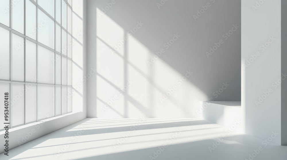 Poster minimalist white background with soft shadows and highlights for product display or presentation, pe