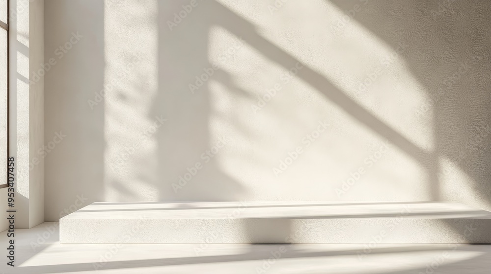 Poster minimalist white background with soft shadows and highlights for product display or presentation, pe