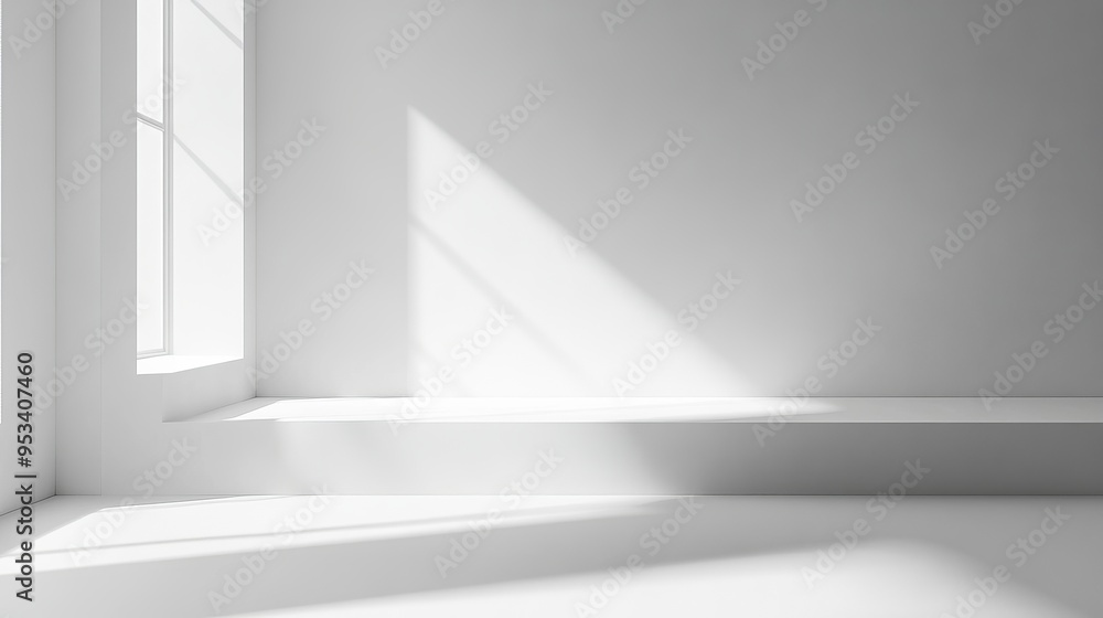 Poster minimalist white background with soft shadows and highlights for product display or presentation, pe