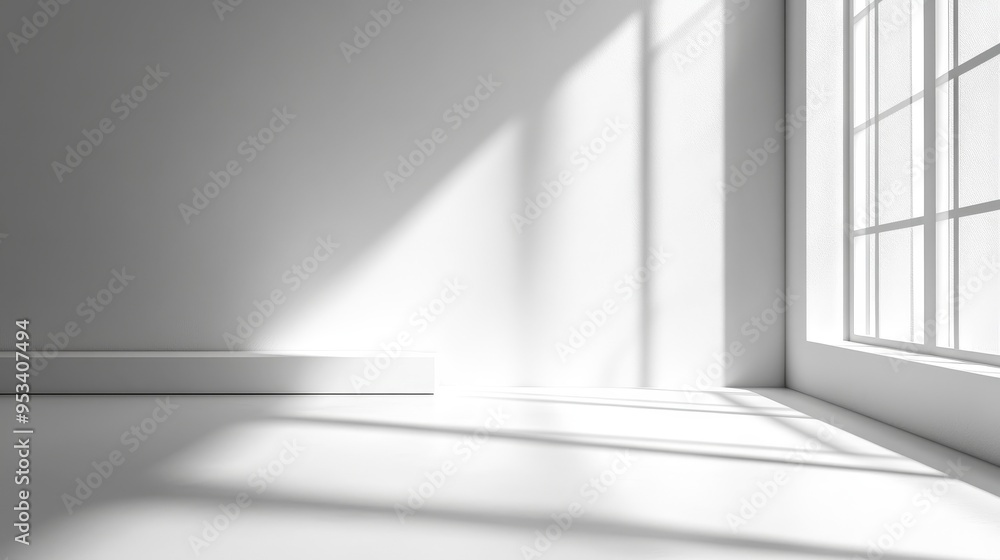 Poster minimalist white background with soft shadows and highlights for product display or presentation, pe