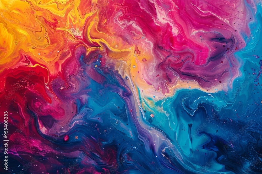 Poster colorful abstract swirling patterns with vibrant hues blending together in a mesmerizing display of 