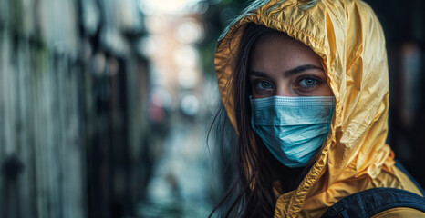 A woman wearing face mask as a protective measure against viruses during global pandemic