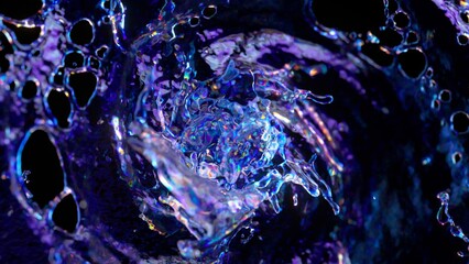 Futuristic 3D splash of liquid with iridescent colors and dark background