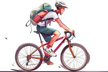 Naklejka premium A person commuting by bike with a backpack full of gear, suitable for outdoor adventures or travel