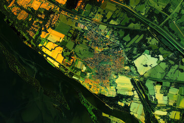 Fototapeta premium Technical aerial visual, 3D LiDAR GIS aerial map satellite scan model isolated, showing Bareilly, India. Elevation, topography, render