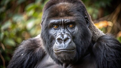 Obraz premium Silverback Mountain Gorilla Looking Intently Into Camera