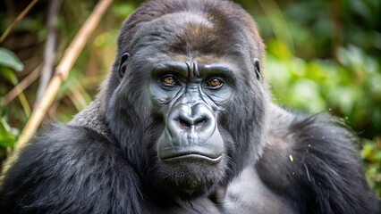 Obraz premium Silverback Mountain Gorilla Looking Intently Into Camera