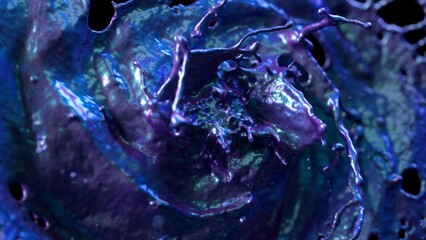 Close-up of abstract 3D splash with iridescent blue and purple colors