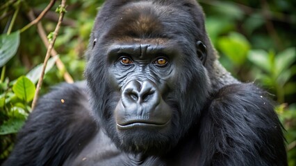 Obraz premium Silverback Mountain Gorilla Looking Intently Into Camera