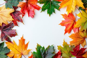 Autumn Maple Leaves Flat Lay White Background created with Generative AI