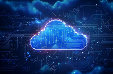 A 3D render of a cloud technology icon seamlessly integrated into a circuit board background, emphasizing the connection between digital innovation and cloud computing