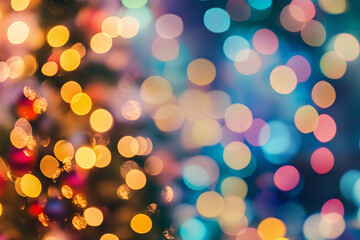A vibrant display of colorful bokeh lights fills the scene, creating a festive atmosphere of joy and celebration, blurred and glowing
