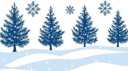 Fototapeta premium A line of trees in snow, with snowflakes on top and bottom