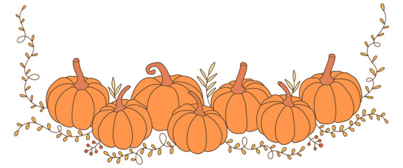 pumpkins vector illustration Fall and Thanksgiving season. Vector isolated on white background. Flat design style