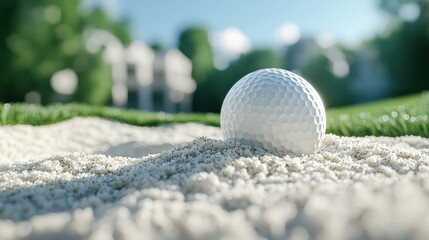 Tranquil Golf Moment - Detailed 8K View of Perfectly Raked Sand Bunker with Ball on Edge, Generative Ai