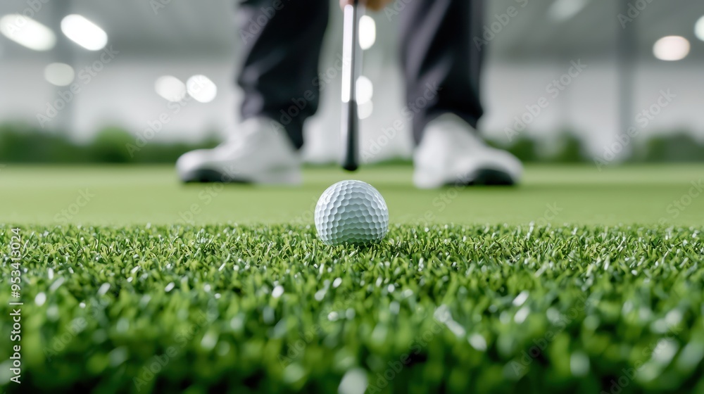 Poster futuristic high-tech putting green with electronic sensors and analytics in action in ultrahigh deta