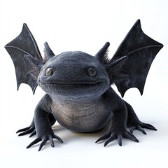 Fototapeta premium A spooky axolotl with bat wings, Halloween theme, dark and mysterious, isolated on white background