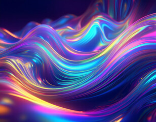 Fototapeta premium Iridescent Holographic Rainbow Waves Abstract Futuristic Background with Shimmering Fluid Colors