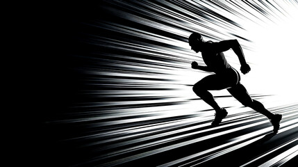 A high-contrast silhouette of a man running, with space for text, ideal for fitness, sports, or motivational themes.
