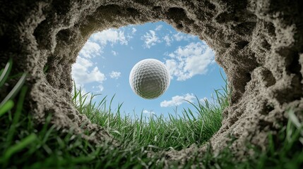 Precision in Motion - High Detail 8K Image of Golf Ball Rolling Towards Hole on Sunlit Green with Textured Motion Blur, Generative Ai