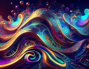 Iridescent Holographic Rainbow Waves Abstract Futuristic Background with Shimmering Fluid Colors