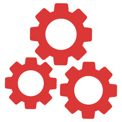 Red three cogs flat icon isolated on white background.