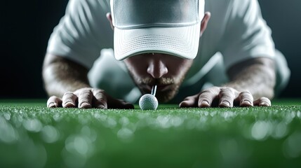 Concentrated Golfer Lining Up Putt on Undulating Green - Ultra High Detail 8K Image for Sports Concept, Generative Ai