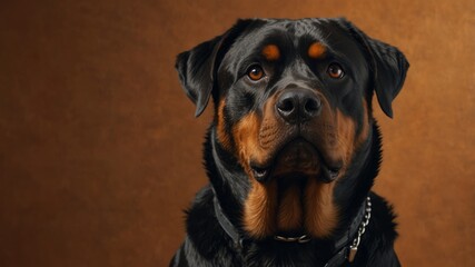Obraz premium Close-Up Portrait of a Rottweiler with Intense Gaze