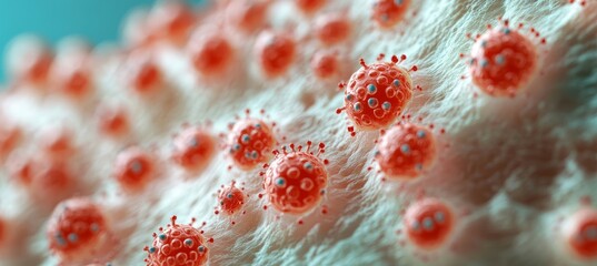 Fototapeta premium Microscopic view monkeypox virus skin infection. Healthcare medical care. Generative AI technology.