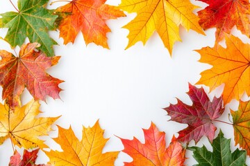 Autumn Maple Leaves Flat Lay White Background created with Generative AI