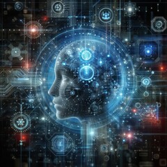 Obraz premium Digital backdround ideal for technological operations, neural networks, AI, data transmission and encryption, digital archives, audio and visual representations, scientific research 