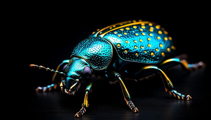 Fototapeta premium a blue colored bug in dark lighting, generative ai