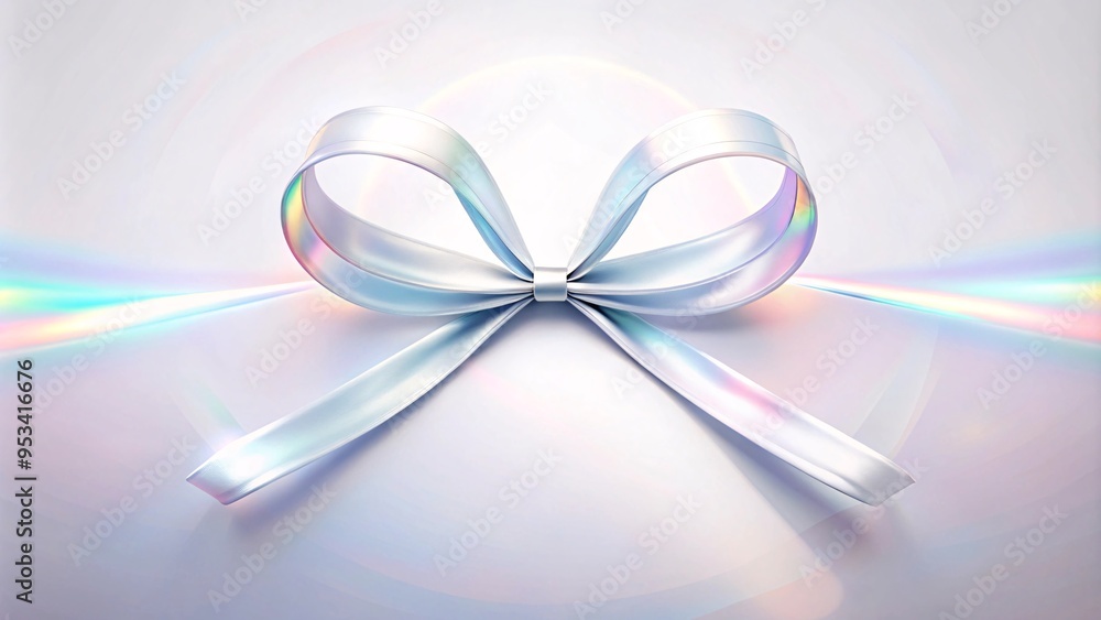 Aufkleber iridescent gift bow and ribbon on shimmery surface. close-up of a beautiful iridescent gift bow and 
