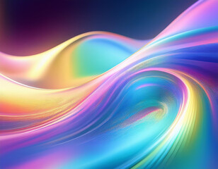 Obraz premium Iridescent Holographic Rainbow Waves Abstract Futuristic Background with Shimmering Fluid Colors