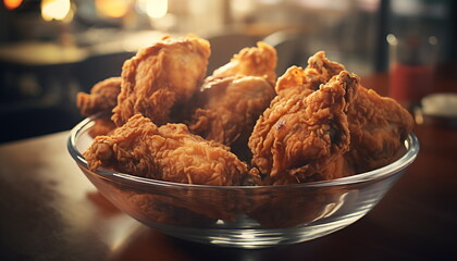 crispy fried chicken on black background, generative ai