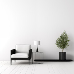 Modern Living Room Interior Design with White Chair Lamp and Plant