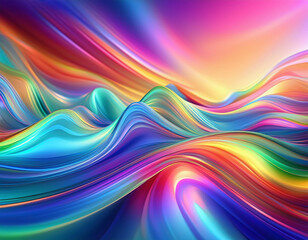 Obraz premium Iridescent Holographic Rainbow Waves Abstract Futuristic Background with Shimmering Fluid Colors