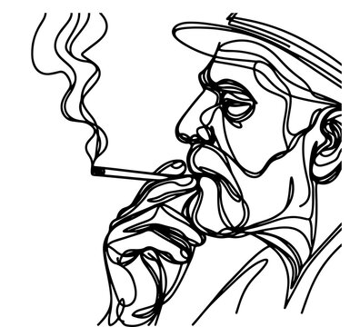 recommend clip art: old man smoking cigarette continuous line drawing