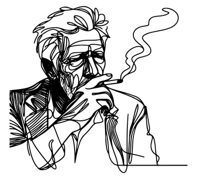 recommend clip art: old man smoking cigarette continuous line drawing