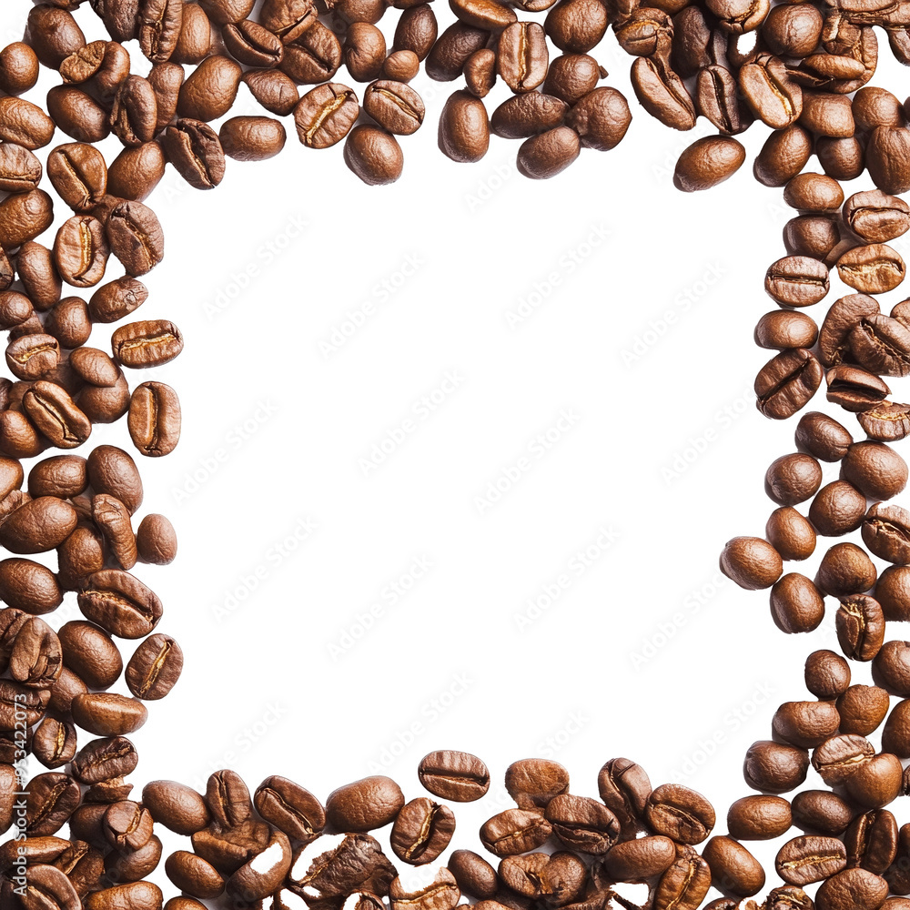 Poster coffee beans create a unique frame on a transparent background, perfect for showcasing coffee-relate