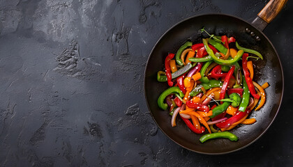 stir fried vegetables in a wok on dark table