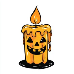 Cute Halloween candle with a smiling face on a white background perfect for festive decorations